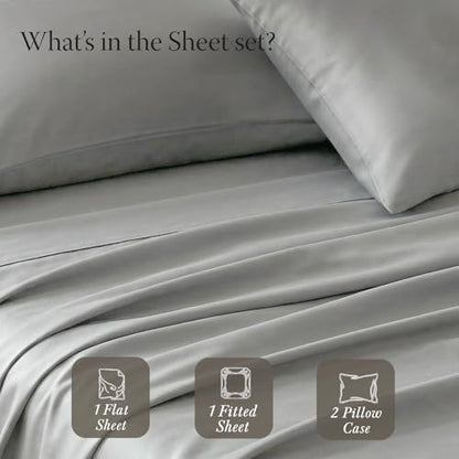 Threadmill 400TC Egyptian Cotton Queen Sheet Set, Sateen, Light Grey