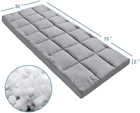 Cot Mattress Topper (Improved Thickness), Foam Quilted Pads for Camping, Soft Comfortable Sleeping Cot Mattress Pad Only, Camping Pad 75"x30" for Camp Cot/Rv Bunk/Narrow Twin Beds, Navy