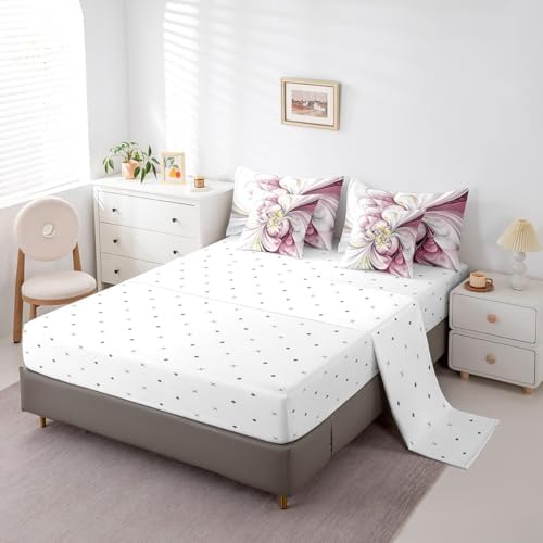 Erosebridal Pink Marble Flower Bedding Set for Kids Teens,Abstract Art Comforter Set Queen Size,Retro Artwork Style (Comforter+Fitted+Flat Sheet+2 Pillowcases+2 Throw Pillow Covers) 7 Pieces Bed Set