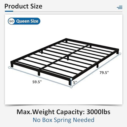 Low Profile Bed Frame Queen Size 5 Inch High Floor Platform