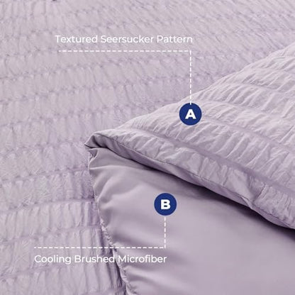 HYMOKEGE Lavender Twin XL Comforter Set Seersucker 5 Pieces, All Season Luxury Bed in a Bag for Bedroom, Bedding Set with Comforter, Sheets, Pillowcase & Sham