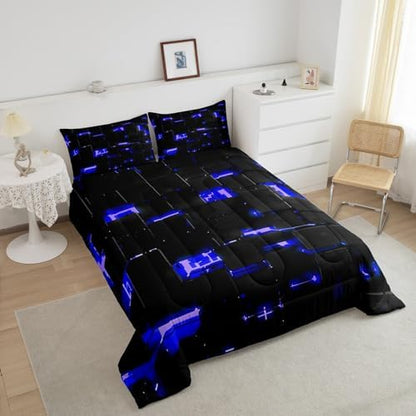 Feelyou Black Blue Square Ombre Comforter Set King Size Boys Girls Teens
