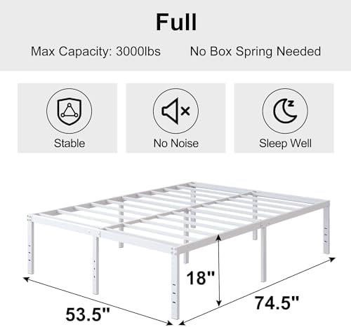 DiaOutro 18 Inch White Full Size Bed Frame with High Storage