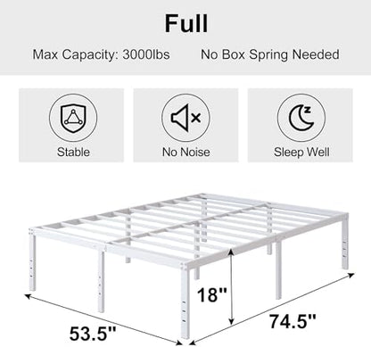 DiaOutro 18 Inch White Full Size Bed Frame with High Storage