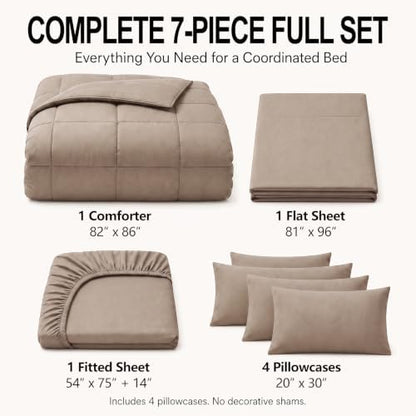 CozyLux Full Size Comforter Sets Khaki - 7 Pieces Bed in a Bag