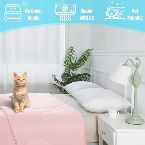 ELNIDO QUEEN Cooling Comforter for Hot Sleepers, Summer Cooling Blanket Twin Size for Night Sweats, Breathable All-Season Lightweight Blanket, (68x90 inch，Pink