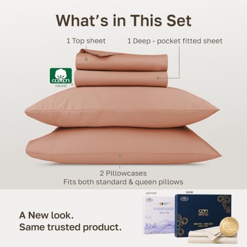 California Design Den 1000 Thread Count Queen Bed Sheet Set, Fresh Clay