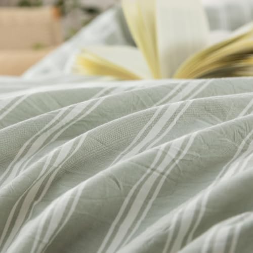 BESTOUCH Striped Cotton Duvet Cover Set Linen Feel Oversized King