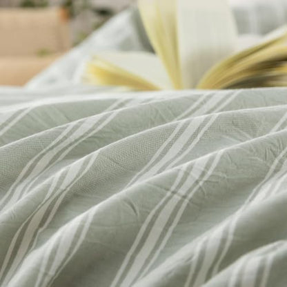 BESTOUCH Striped Cotton Duvet Cover Set Linen Feel Oversized King