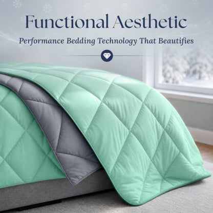 Cooling Comforter - BreezeWeave Cooling Blanket Twin Size for Hot Sleepers & Deep Rest - Cloud Soft, Breathable, Ultra Durable, Easy Care, Reversible - 68 x 90 in (Mint Green & Dark Grey)