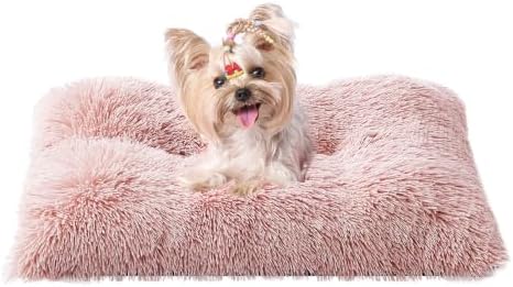 EHEYCIGA Fluffy Dog Crate Bed for Small Dogs, Plush Crate Pad, Pink