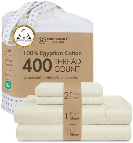 Threadmill 400TC Egyptian Cotton King Sheet Set, Sateen, Jacquard, Ivory