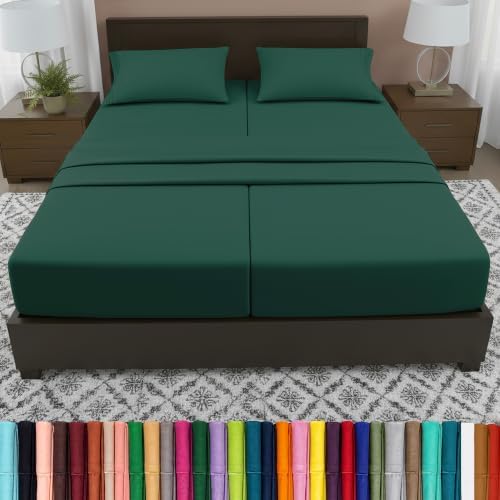 Elegant Comfort Luxury 5-Piece Bed Sheet Set - Luxury Bedding 1500 Premium Hotel Quality Microfiber, Wrinkle Resistant Cool and Breathable, Easy Elastic Fitted, Split King, Hunter Green