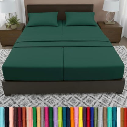 Elegant Comfort Luxury 5-Piece Bed Sheet Set - Luxury Bedding 1500 Premium Hotel Quality Microfiber, Wrinkle Resistant Cool and Breathable, Easy Elastic Fitted, Split King, Hunter Green