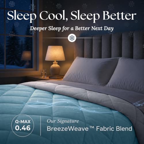 Cooling Comforter - BreezeWeave Cooling Blanket King Size for Hot Sleepers & Deep Rest - Cloud Soft, Breathable, Ultra Durable, Easy Care, Reversible - 108 x 90 in (Blue & Light Grey)