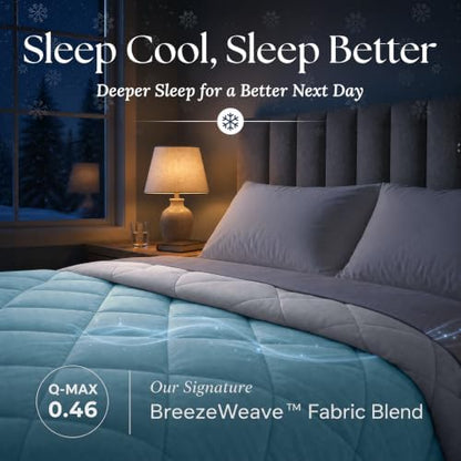 Cooling Comforter - BreezeWeave Cooling Blanket King Size for Hot Sleepers & Deep Rest - Cloud Soft, Breathable, Ultra Durable, Easy Care, Reversible - 108 x 90 in (Blue & Light Grey)