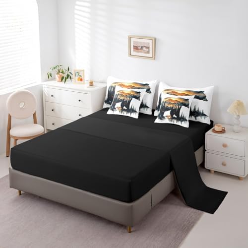 Feelyou Bear Comforter Set 7 Pieces Twin Size Rustic Cabin Country Bedding Set for Boys Girls Nature Wildlife Bed in a Bag with Comforter, Sheets, Pillowcases & Cushion Covers