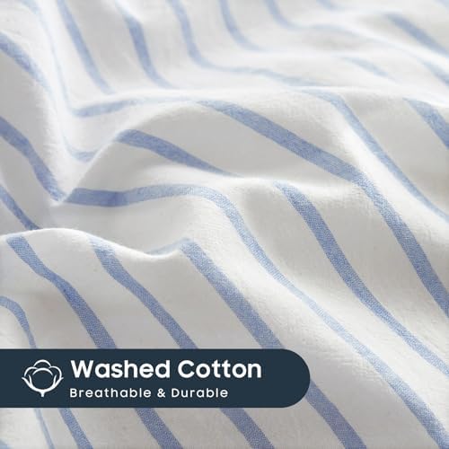 Wake In Cloud Striped Cotton Duvet Cover Set, Blue White, Twin/Twin XL