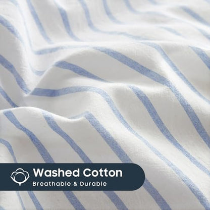 Wake In Cloud Striped Cotton Duvet Cover Set, Blue White, Twin/Twin XL