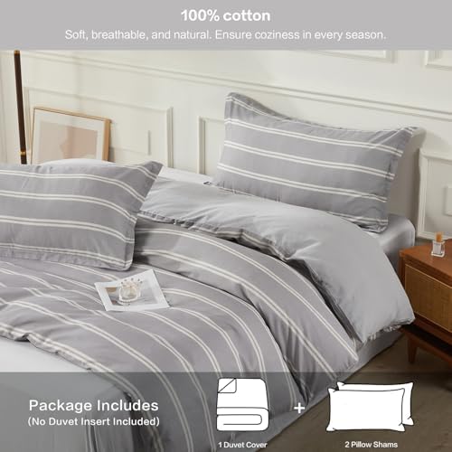 SAPHREAS Boy Gray Stripes Duvet Cover Set King Size 3pcs Dark Grey Streak Bedding Comforter Cover Set 1 Duvet Cover 2 Pillow Sham
