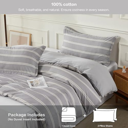 SAPHREAS Boy Gray Stripes Duvet Cover Set King Size 3pcs Dark Grey Streak Bedding Comforter Cover Set 1 Duvet Cover 2 Pillow Sham