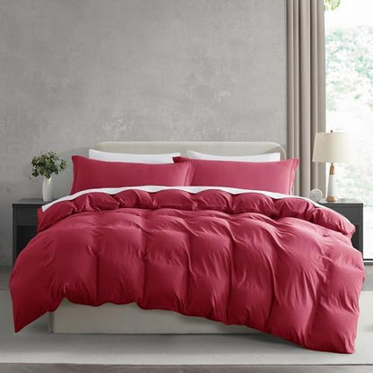 Hearth & Harbor Prewashed Twin Duvet Cover Set, Burgundy Red