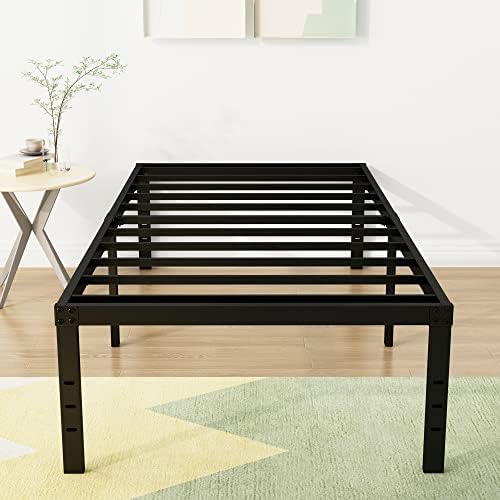 DiaOutro 18 Inch Twin Bed Frame Heavy Duty Platform, Black