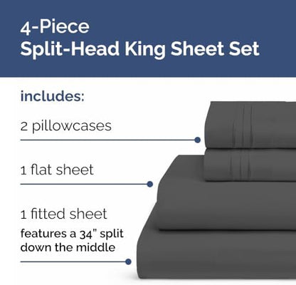 Flex Top Split Head King 4 Piece Sheet Set - Soft & Breathable - Charcoal