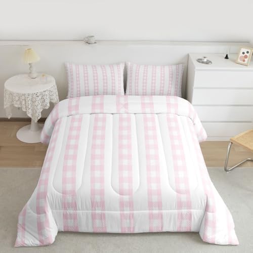 jejeloiu Plaid Comforter Set Stripes Bedding Set Queen Size 3 Pcs