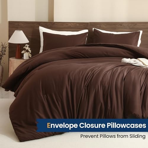 Paxrac Brown Oversized King Comforter Set 120x98In, 3 Pieces Comforter Set, Lightweight Solid Bedding Set, All Seasons Soft Fluffy Bed Set (1 Comforter & 2 Pillowcases)