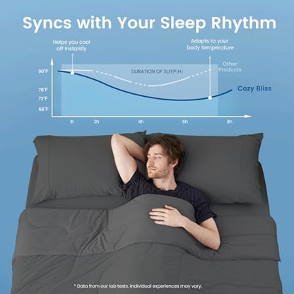 Cozy Bliss Cooling Comforter Twin Size x Sorona® Viscose Natural Fiber, Reversible Silky Smooth Cooling Blanket with Q-Max＞0.45 for Hot Sleepers & Night Sweats, Charcoal Grey, 68"x90"