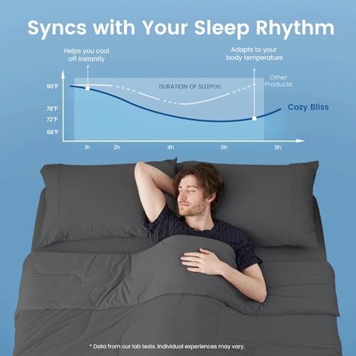 Cozy Bliss Cooling Comforter Queen Size x Sorona® Viscose Natural Fiber, Reversible Silky Smooth Cooling Blanket with Q-Max＞0.45 for Hot Sleepers & Night Sweats, Charcoal Grey, 90"x90"