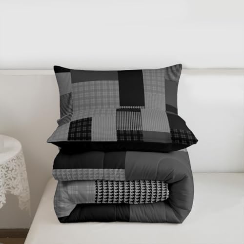 jejeloiu Plaid Kids Comforter Set King Size Farmhouse Patchwork Bedding Set Check Checkered Duvet Quilt for Kids Boys Girls Bedroom Rustic Lodge Cabin Decor Microfiber Ultra Soft Breathable