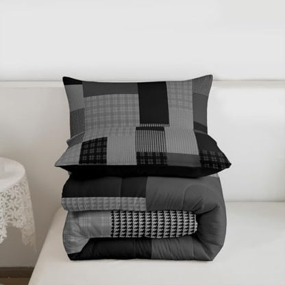 jejeloiu Plaid Kids Comforter Set Full Size Farmhouse Patchwork Bedding Set Check Checkered Duvet Quilt for Kids Boys Girls Bedroom Rustic Lodge Cabin Decor Microfiber Ultra Soft Breathable