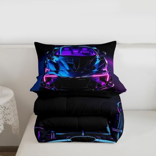 Feelyou Boys Race Car Comforter Set Queen Size Speed Sports Car Bedding Set for Kids Boys Girls Extreme Sports Duvet Quilt Automobile Bedroom Decor Microfiber 3 Pcs with 2 Pillow Cases