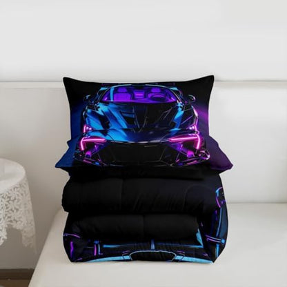 Feelyou Boys Race Car Comforter Set Queen Size Speed Sports Car Bedding Set for Kids Boys Girls Extreme Sports Duvet Quilt Automobile Bedroom Decor Microfiber 3 Pcs with 2 Pillow Cases