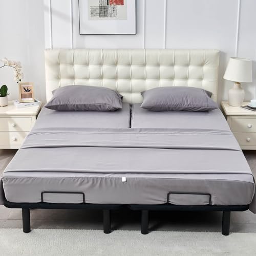 Kingnex 28-30 Split Top King Sheets Sets for Adjustable Bed Grey