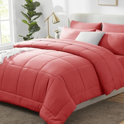 CozyLux Full Size Comforter Sets Coral - 7 Pieces Bed in a Bag