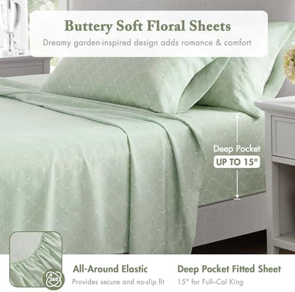 Madison Park Essentials Green Floral Comforter Set with Sheets Queen,7pc