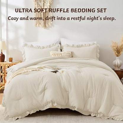 FUANNA Full Size Comforter Sets, Cream White Bedding Set, 3 Pieces Bed Set