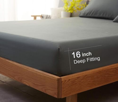 Top Split King Sheets Sets for Adjustable Bed, 4 Pcs Deep Pockets Double Brushed Microfiber Sheets, 34 Inch Split Top Fitted Sheet, 1 King Flat Sheet and 2 Pillowcases - Navy Blue