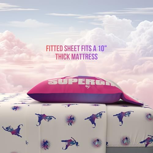 Supergirl Movie Bedding Set, Twin Size, 4-Piece Super Soft Cozy Reversible Comforter & Sheet Set (Officially Licensed Product) by Franco