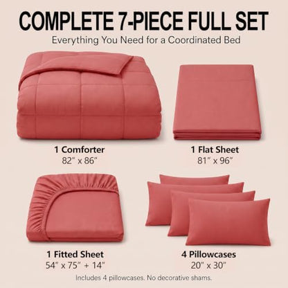 CozyLux Full Size Comforter Sets Coral - 7 Pieces Bed in a Bag