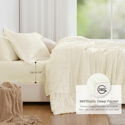 Love's cabin Seersucker Ivory King Size Comforter Set