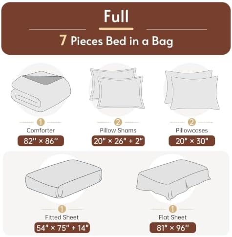 Full Comforter Set with Sheets - 7 Pieces Bed in a Bag Brown Bedding Sets