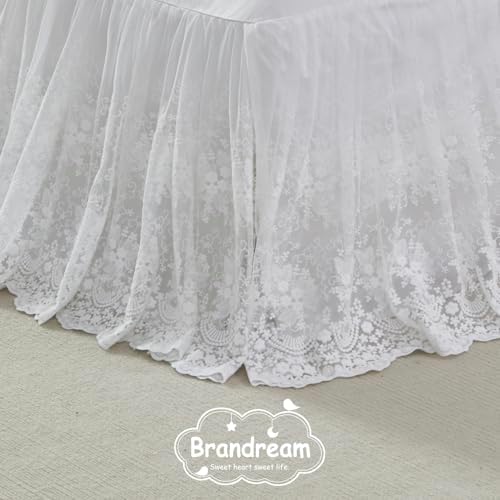 Brandream Boho Bohemian Girl Baby Nursery Lace Crib Bed Skirt Dust Ruffle - Solid Color Romantic Cream Off White Farmhouse Chic 100% Cotton Ruffle Skirt Excellent Quality