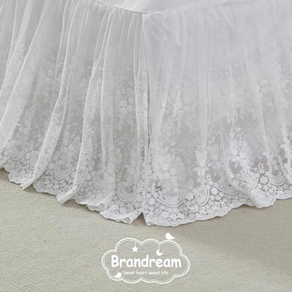 Brandream Boho Bohemian Girl Baby Nursery Lace Crib Bed Skirt Dust Ruffle - Solid Color Romantic Cream Off White Farmhouse Chic 100% Cotton Ruffle Skirt Excellent Quality