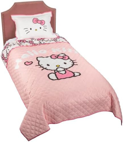 Jay Franco Sanrio Hello Kitty Twin Quilt Set, 2-Piece Super Soft Pink
