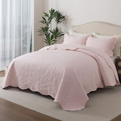 HoneiLife Queen Bedspreads Oversized - 110"x106" Quilt Sets 3-Piece, Quilt Bedding Sets for All Season Use, Reversible Coverlet for Queen Beds-Light Pink