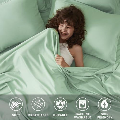 Full Size Bed Sheets - 6 Piece Soft Microfiber and Wrinkle Free Sheets - Easy Care, Extra Soft, Cooling Sheets - 1 Deep Pocket Fitted Sheet 1 Flat Sheet and 4 Pillowcases (Full Sage Green)